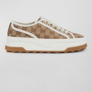 Gucci Beige and White Logo Platform Sneakers